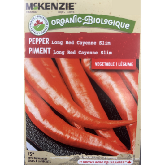 McKenzie Organic Seeds Pepper Long Red Cayenne Slim Pkg