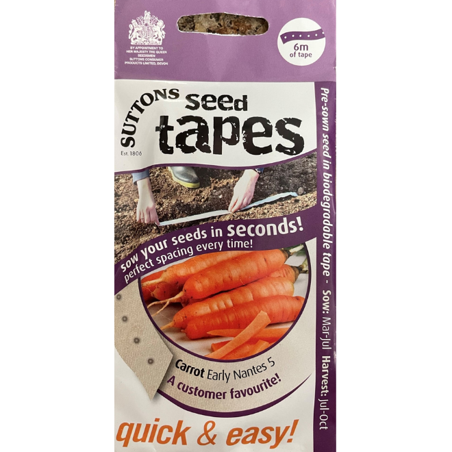 Suttons Seed Tape Carrot Early Nantes 5 Pkg.