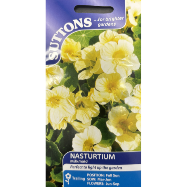 Suttons Seed Nasturtium Milkmaid Pkg.