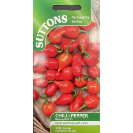 Suttons Seed Chilli Pepper Raging Bull F1 Pkg.