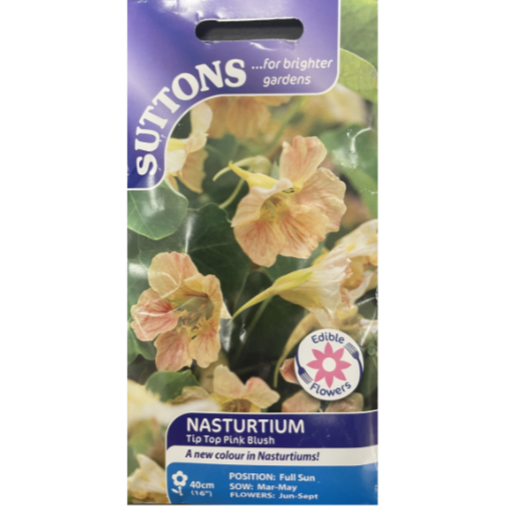 Suttons Seed Nasturtium Tip Top Pink Blush Pkg.