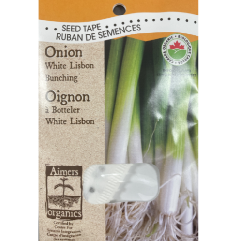 Aimers Organics Seed Tape Onion White Lisbon Bunching Seed Pkg.