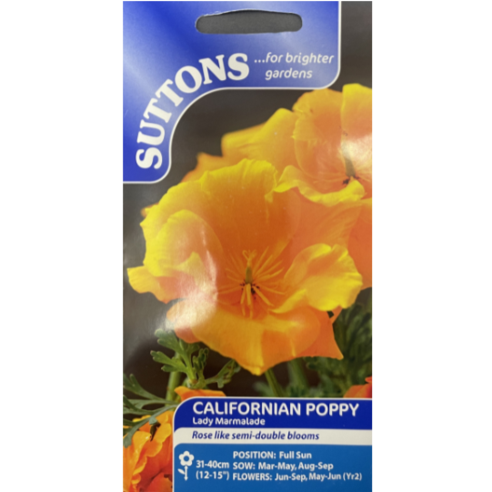 Suttons Seed Poppy Californian Lady Marmalade Pkg.