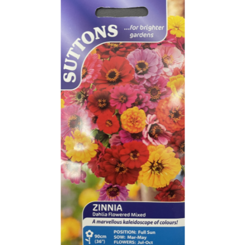 Suttons Seed Zinnia Dahlia Flowered Mixed Pkg.